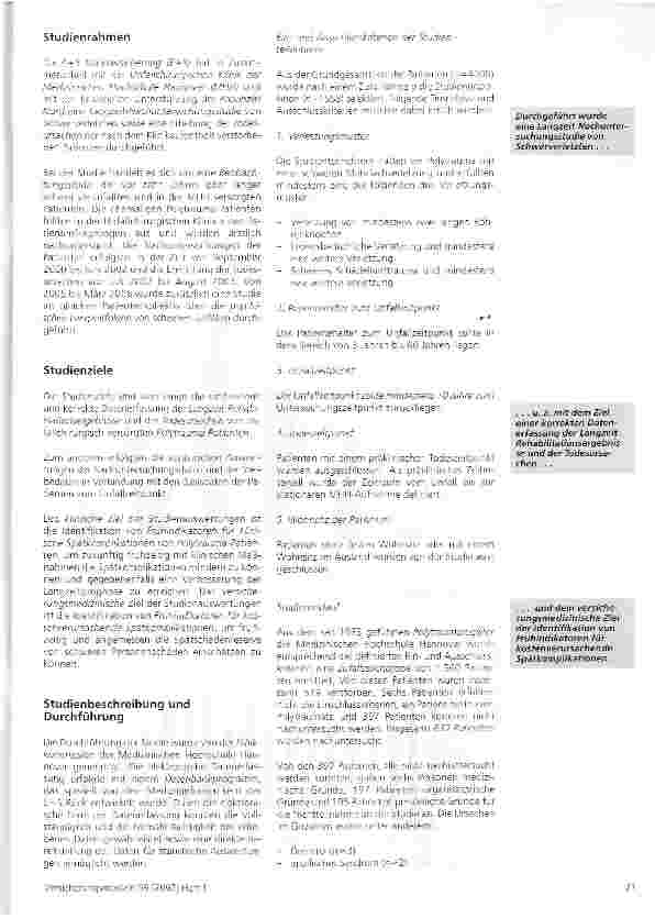 Vorschauseite 2: Hannover-Polytrauma-Langzeit-Studie HPLS (I)