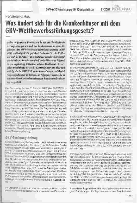 Vorschauseite 1: Was ändert sich für die Krankenhäuser mit dem GKY-Wettbewerbsstärkungsgesetz?
