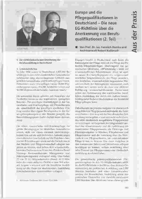 Vorschauseite 1: Europa und die Pflegequalifikationen in Deutschland - Die neue EG-Richtlinie über die Anerkennung von Berufsqualifikationen (2. Teil)