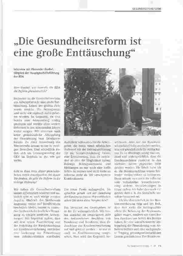 Vorschauseite 1: Die Gesundheitsreform ist eine große Enttäuschung
