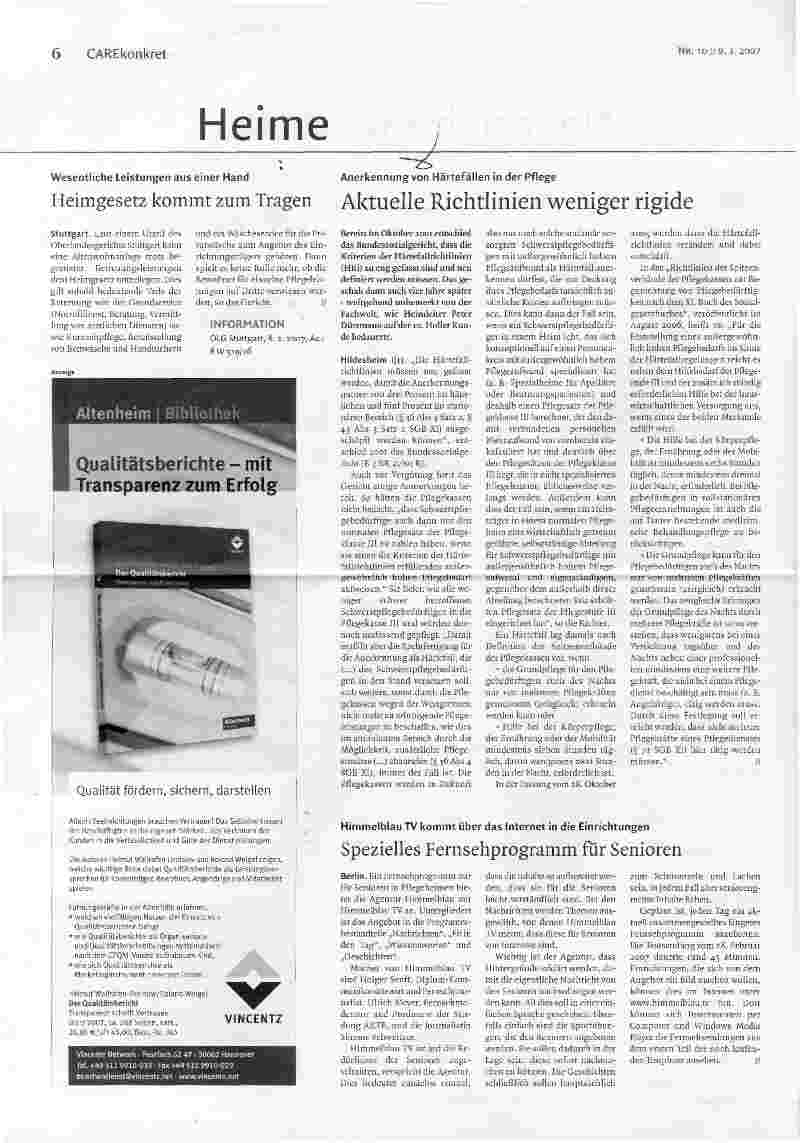 Vorschauseite 1: Anerkennung von Härtefällen in der PflegeAktuelle Richtlinien weniger rigide
