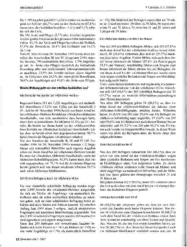 Vorschauseite 5: Telefonaktion Alzheimer-Hilfe: Retrospektive Analyse der Ergebnisse einer mündlichen und schriftlichen Befragung unter den Hilfesuchenden
