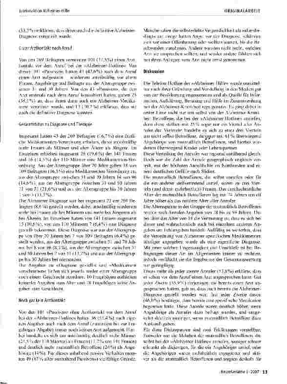 Vorschauseite 6: Telefonaktion Alzheimer-Hilfe: Retrospektive Analyse der Ergebnisse einer mündlichen und schriftlichen Befragung unter den Hilfesuchenden