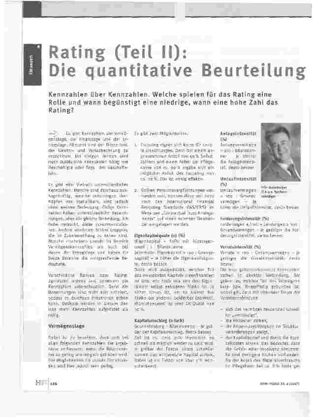 Vorschauseite 1: Rating (Teil II):Die quantitative Beurteilung