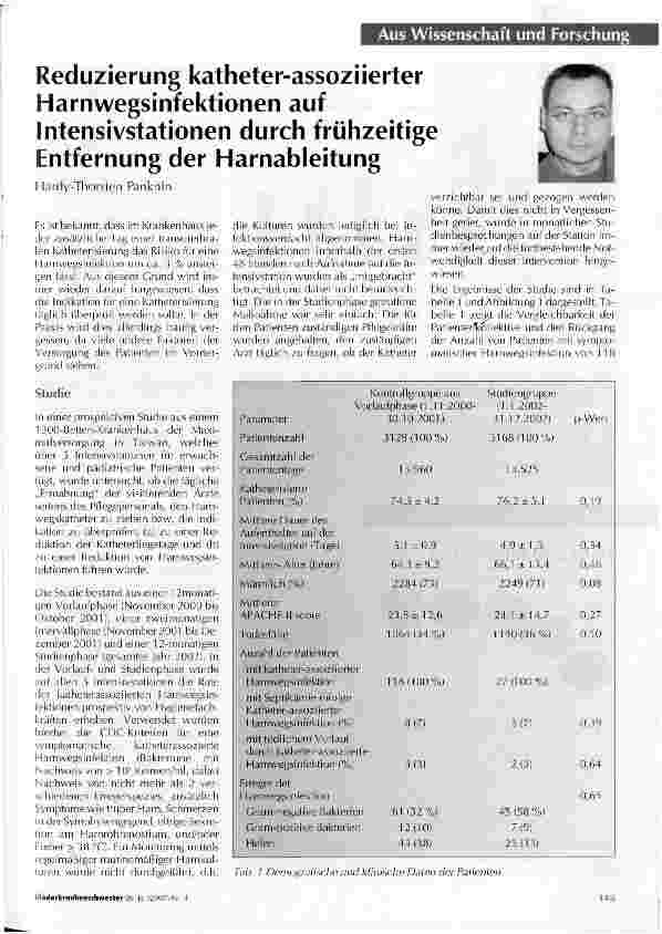 Vorschauseite 1: Reduzierung katheter-assoziierter Harnwegsinfektionen auf Intensivstationen durch frühzeitige Entfernung der Harnableitung