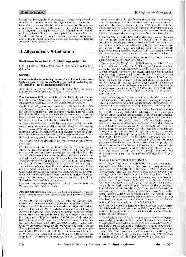 Vorschauseite 1: Wettbewerbsverbot im Ausbildungsverhältnis