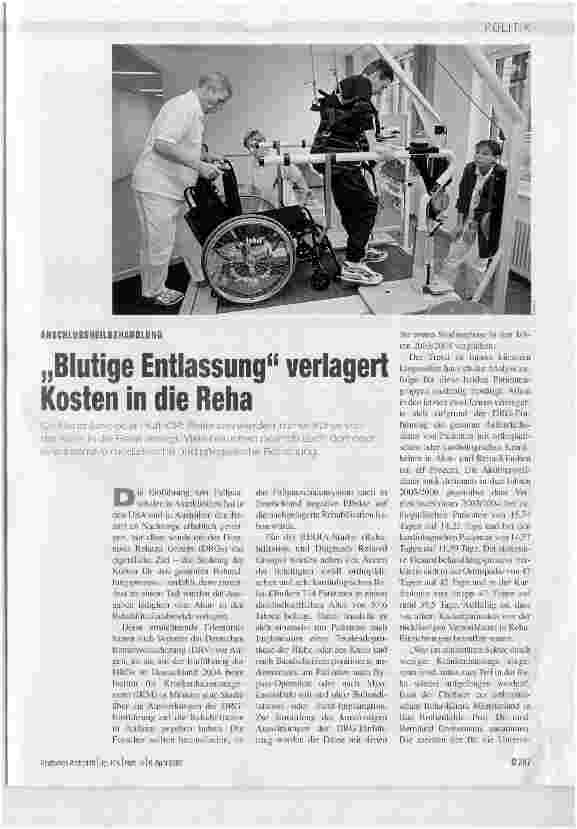Vorschauseite 1: ANSCHLUSSHEILBEHANDLUNGBlutige Entlassung verlagert Kosten in die Reha