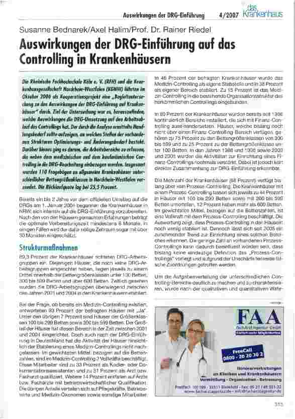 Vorschauseite 1: Auswirkungen der DRG-Einführung auf das Controlling in Krankenhäusern