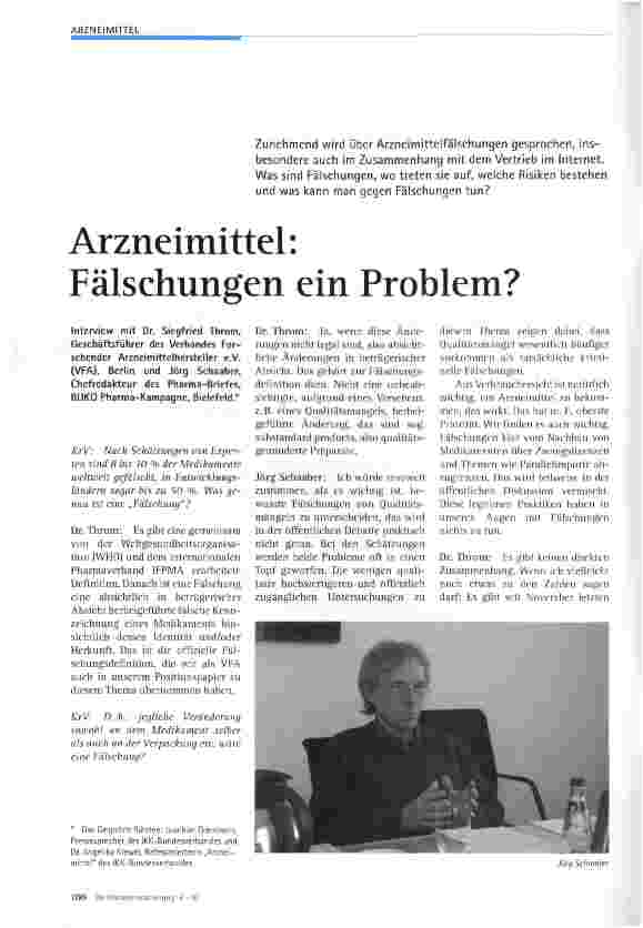 Vorschauseite 1: Arzneimittel: Fälschungen ein Problem?