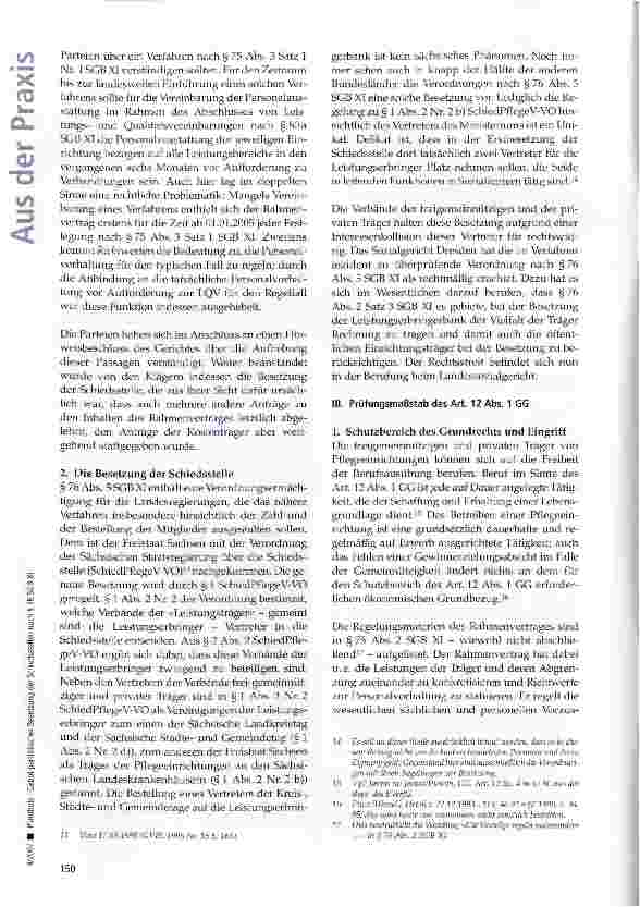 Vorschauseite 3: Zum Gebot paritätischer Besetzung der Schiedsstellen nach § 76 SGB XI