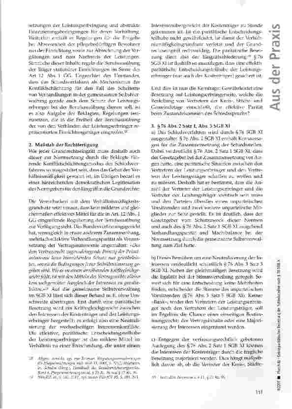 Vorschauseite 4: Zum Gebot paritätischer Besetzung der Schiedsstellen nach § 76 SGB XI