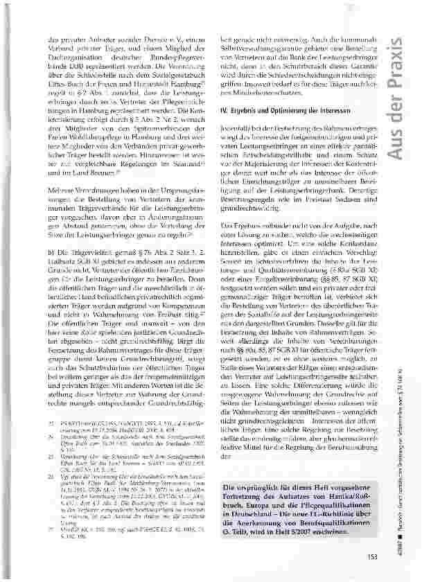 Vorschauseite 6: Zum Gebot paritätischer Besetzung der Schiedsstellen nach § 76 SGB XI