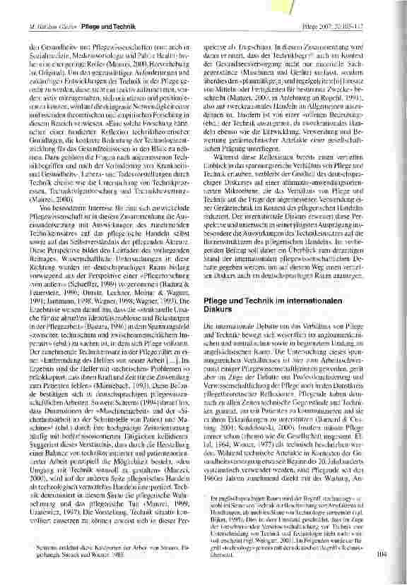 Vorschauseite 2: Pflege und Technik - Annäherung an ein spannungsreiches Verhältnis Zum gegenwärtigen Stand der internationalen Diskussion