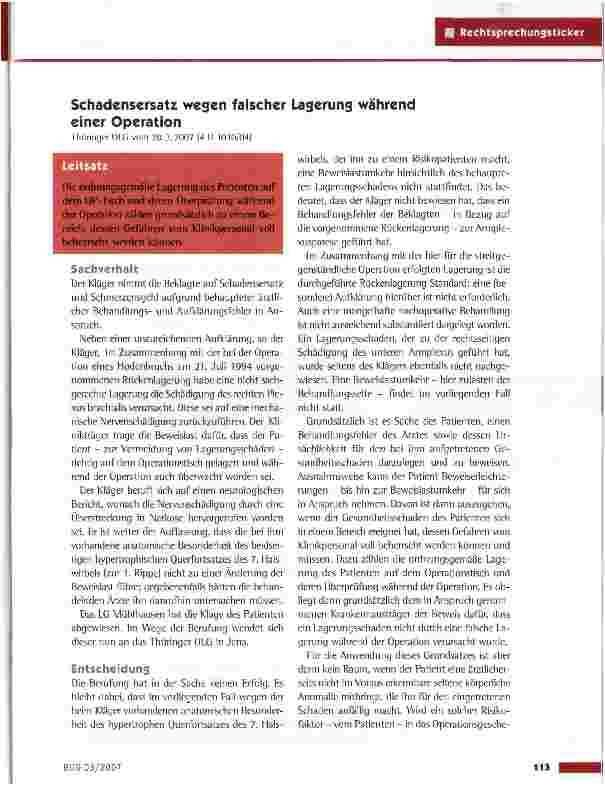 Vorschauseite 1: Schadensersatz wegen falscher Lagerung während einer Operation