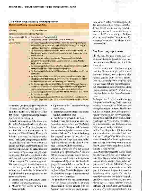 Vorschauseite 2: Der Apotheker als Teil des therapeutischen Teams - Wunsch oder Realität?