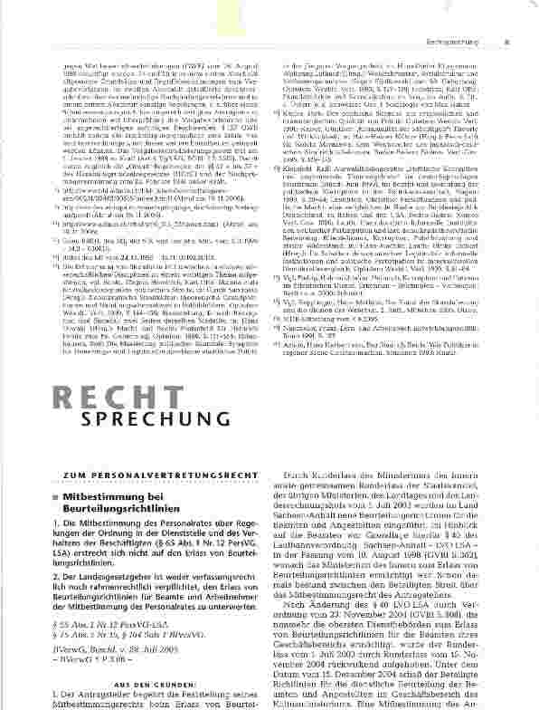 Vorschauseite 1: RECHTSPRECHUNG - ZUM PERSONALVERTRETUNGSRECHT - Mitbestimmung bei Beurteilungsrichtlinien