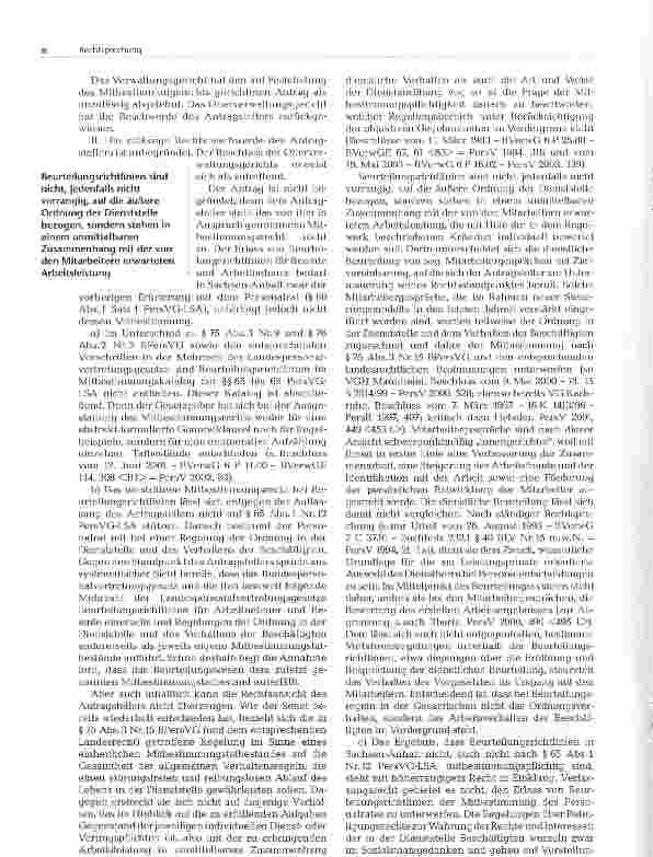 Vorschauseite 2: RECHTSPRECHUNG - ZUM PERSONALVERTRETUNGSRECHT - Mitbestimmung bei Beurteilungsrichtlinien