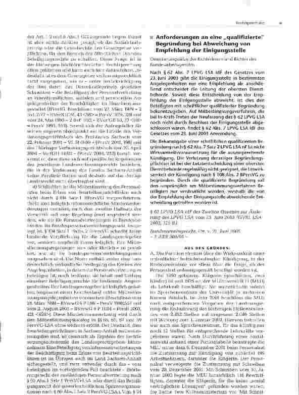 Vorschauseite 3: RECHTSPRECHUNG - ZUM PERSONALVERTRETUNGSRECHT - Mitbestimmung bei Beurteilungsrichtlinien