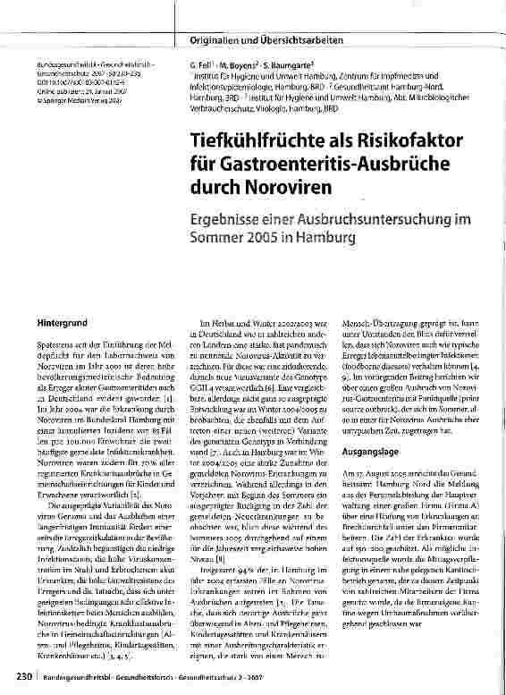 Vorschauseite 1: Tiefkühlfrüchte als Risikofaktor für Gastroenteritis-Ausbrüche durch Noroviren