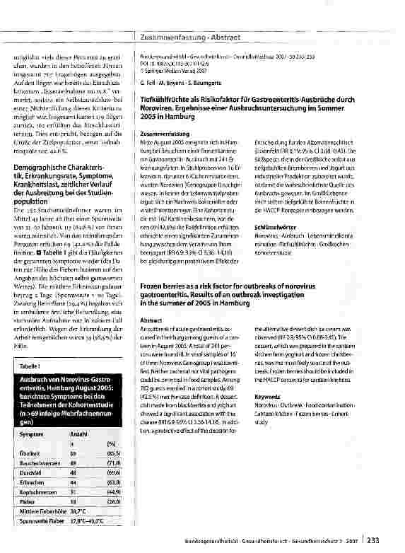 Vorschauseite 4: Tiefkühlfrüchte als Risikofaktor für Gastroenteritis-Ausbrüche durch Noroviren