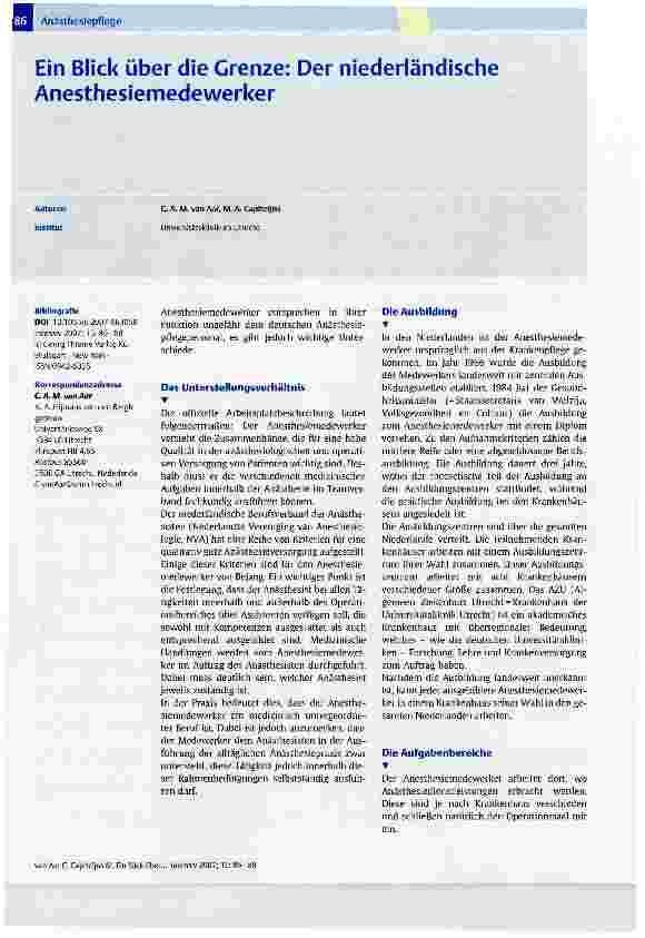 Vorschauseite 1: Ein Blick über die Grenze: Der niederländische Anesthesiemedewerker