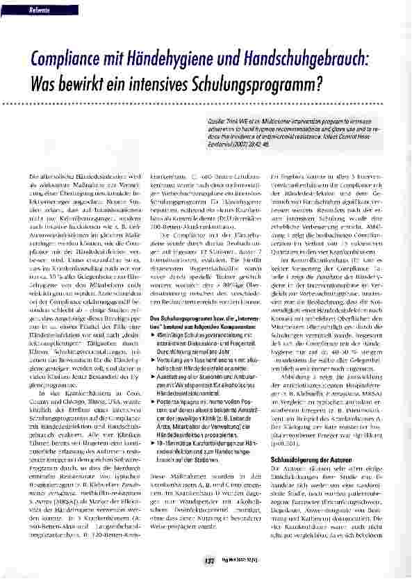 Vorschauseite 1: Compliance mit Händehygiene und Handschuhgebrauch: Was bewirkt ein intensives Schulungsprogramm?