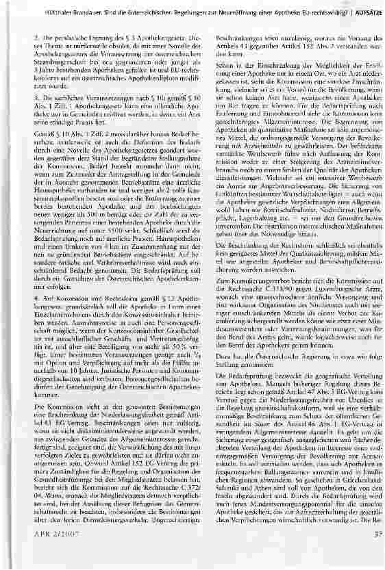 Vorschauseite 2: Sind die österreichischen Regelungen zur Neueröffnung einer Apotheke EU-rechtswidrig?