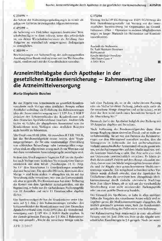 Vorschauseite 4: Sind die österreichischen Regelungen zur Neueröffnung einer Apotheke EU-rechtswidrig?