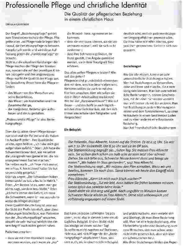 Vorschauseite 1: Professionelle Pflege und christliche Identität