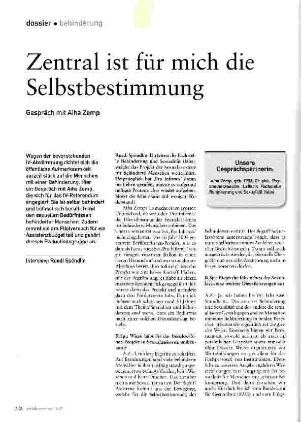 Vorschauseite 1: Zentral ist für mich die Selbstbestimmung