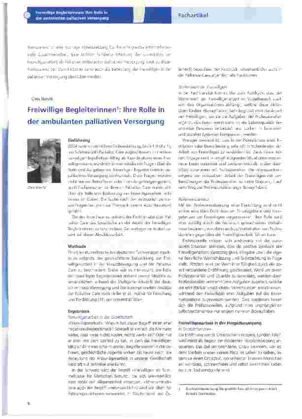 Vorschauseite 1: Freiwillige Begleiterinnen: Ihre Rolle in der ambulanten palliativen Versorgung