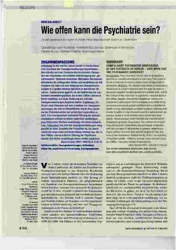 Vorschauseite 1: Wie offen kann die Psychiatrie sein?