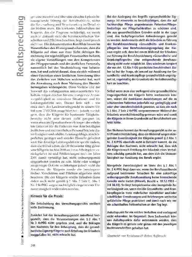 Vorschauseite 5: Zur Erlaubnis zur Führung der Berufsbezeichnung Krankenschwester