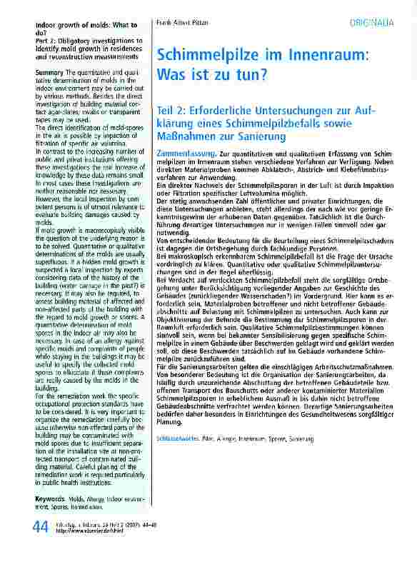 Vorschauseite 1: Schimmelpilze im Innenraum: Was ist zu tun?