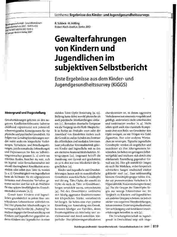 Vorschauseite 1: Gewalterfahrungen von Kindern und Jugendlichen im subjektiven Selbstbericht