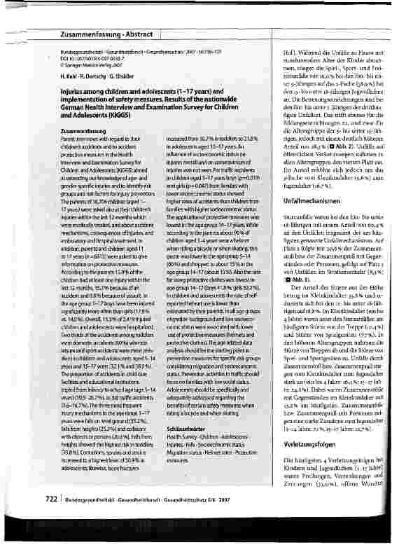 Vorschauseite 5: Verletzungen bei Kindern und Jugendlichen (1 -17 Jahre) und Umsetzung von persönlichen Schutzmaßnahmen