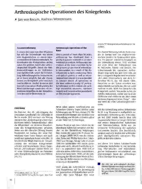 Vorschauseite 1: Arthroskopische Operationen des Kniegelenks