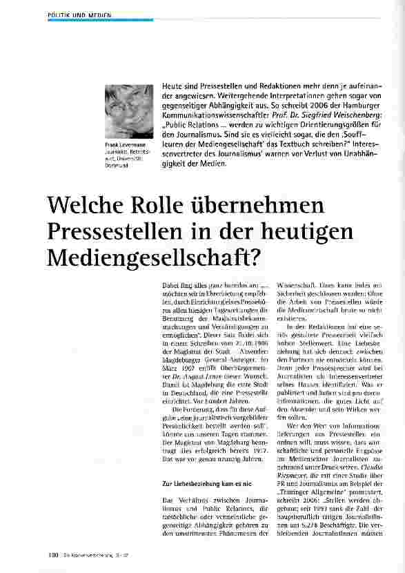 Vorschauseite 1: Welche Rolle übernehmen Pressestellen in der heutigen Mediengesellschaft?