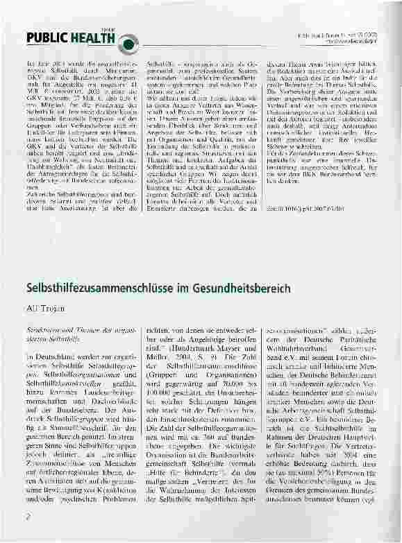 Vorschauseite 1: Selbsthilfezusammenschlüsse im Gesundheitsbereich