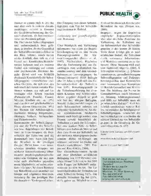 Vorschauseite 2: Selbsthilfezusammenschlüsse im Gesundheitsbereich