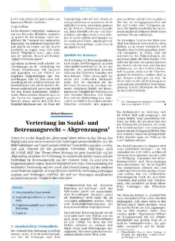 Vorschauseite 1: Vertretung im Sozialund Betreuungsrecht - Abgrenzungen