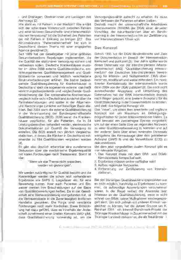 Vorschauseite 2: Das duale Konzept der DGAI zur Qualitätssicherung in der Intensivmedizin