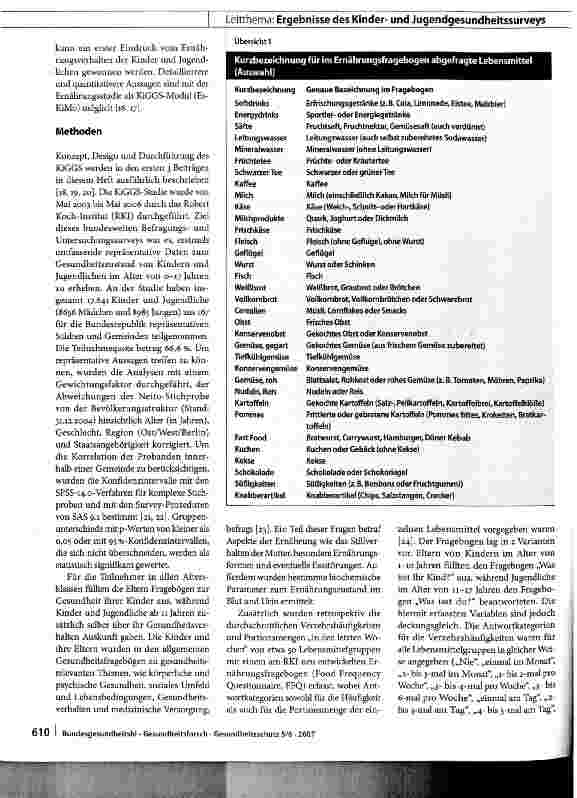 Vorschauseite 2: Lebensmittelverzehr bei Kindern und Jugendlichen in Deutschland