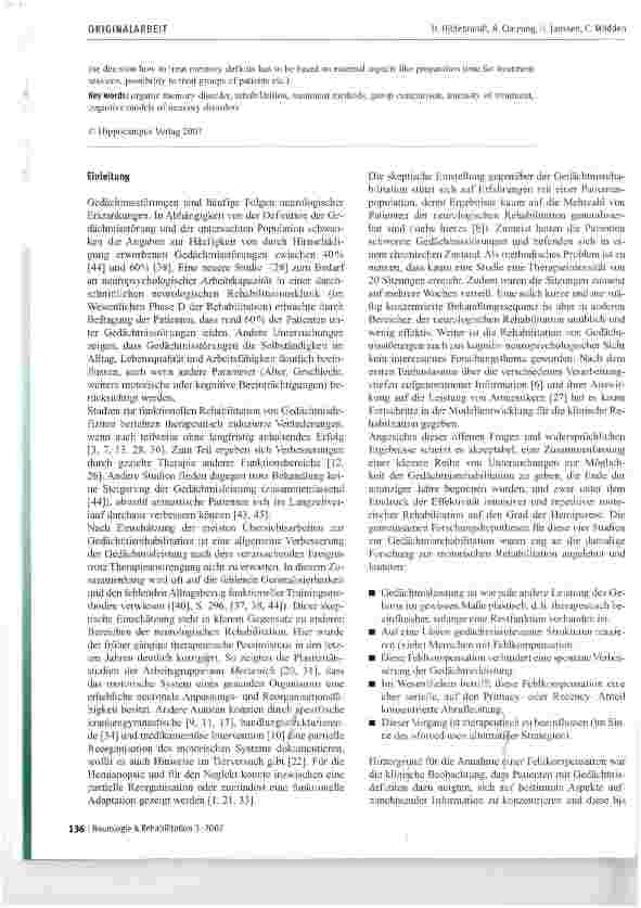 Vorschauseite 2: Rehabilitation leichter bis mittelschwerer Gedächtnisdefizite - mehr Therapie hilft deutlich mehr, aberweiche, wie und warum?