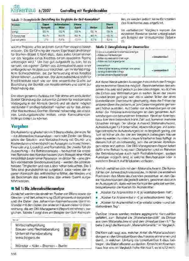 Vorschauseite 2: Krankenhaus Genthin-Stendal Controlling mit Vergleichszahlen im Johanniter