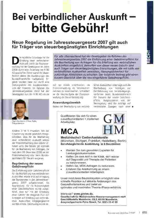 Vorschauseite 1: Bei verbindlicher Auskunft - bitte Gebühr!