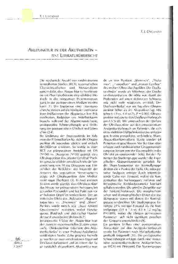 Vorschauseite 1: Akupunktur in der Akutmedizin- Eine Literaturübersicht