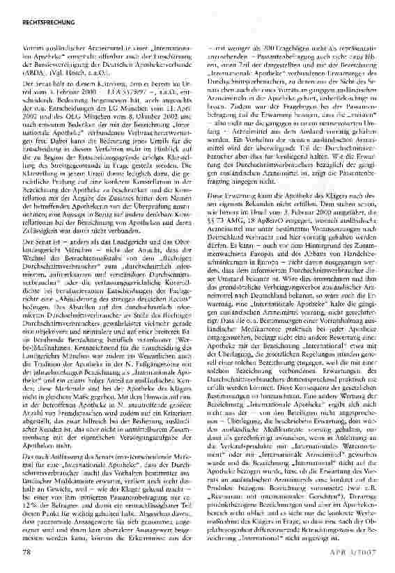 Vorschauseite 4: Apotheke darf sich nicht als Internationale Apotheke bezeichnen