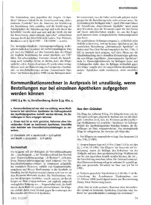 Vorschauseite 5: Apotheke darf sich nicht als Internationale Apotheke bezeichnen