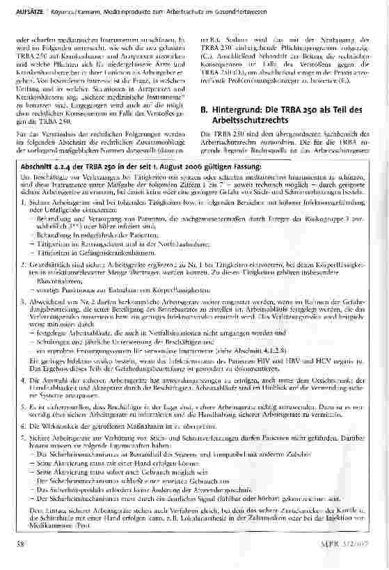 Vorschauseite 2: Medizinprodukte zum Arbeitsschutz im Gesundheitswesen - die Folgen der Neufassung der TRBA 250 für Krankenhäuser und Arztpraxen